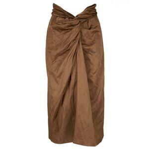 Vince Metallic Cottonwood Twist Front Midi Skirt Sz 4 Bronze Draped NWOT